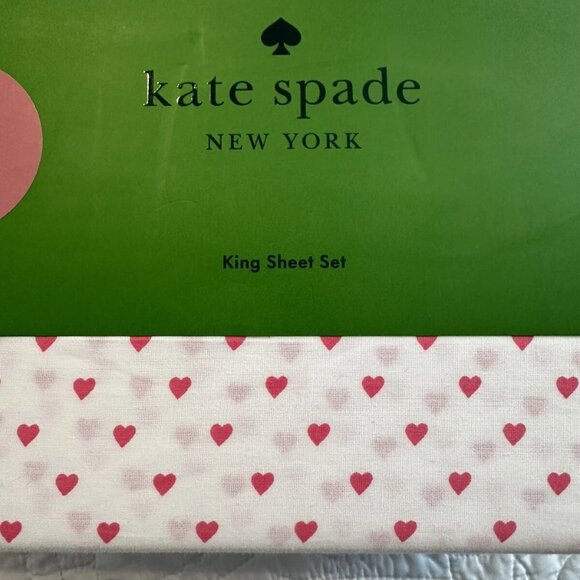 NWT Kate Spade King Sheet Set (4pc) - Pink Hearts Design, 100% Cotton Percale - Picture 5 of 6